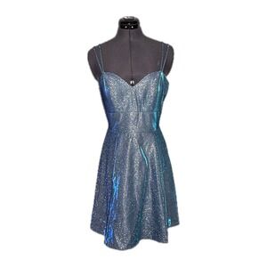 Y2K Style Iridescent Glitter Corset Back Dress Blue 36-30-42 M DAMAGED